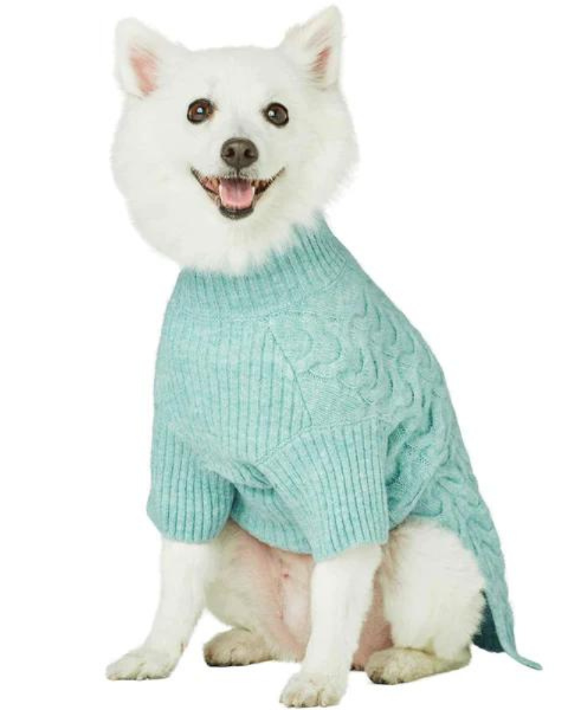 Fuzzy Knit Dog Turtleneck Sweater in Heathered Jade Wear BLUEBERRY PET   
