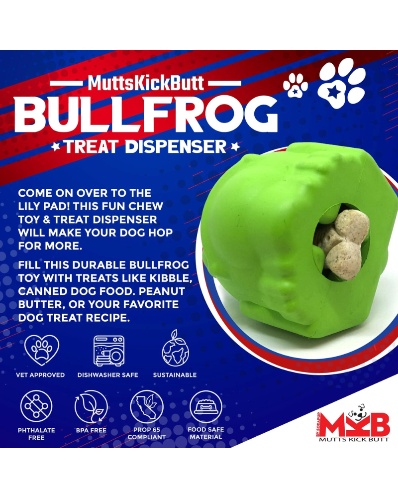 Bull Frog Tuff Chew & Treat Dispensing Dog Toy (Made in the USA) Play SODA PUP   