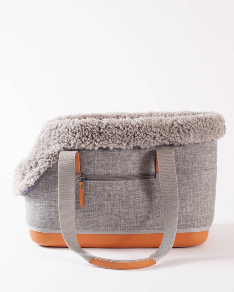 Cozy Grey Shearling Deluxe Dog Carrier Carry LEFT PINE   