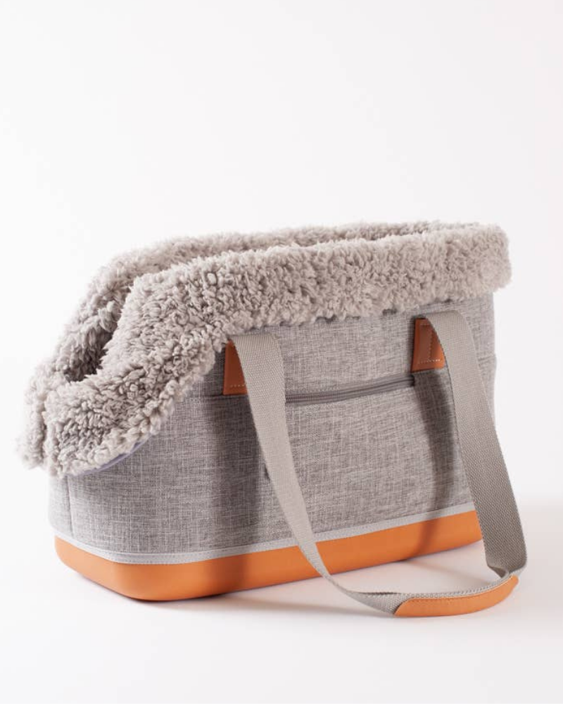 Cozy Grey Shearling Deluxe Dog Carrier Carry LEFT PINE   