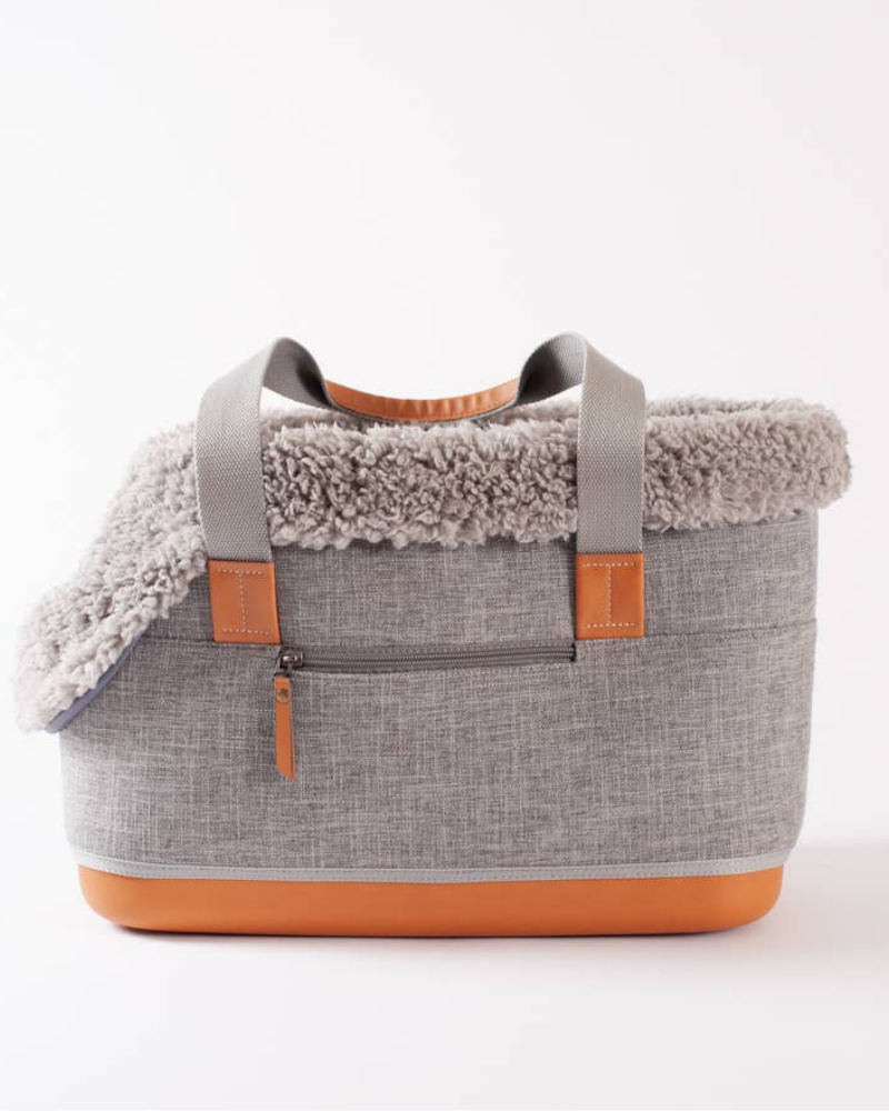 Cozy Grey Shearling Deluxe Dog Carrier Carry LEFT PINE   