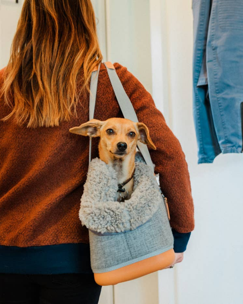 Cozy Grey Shearling Deluxe Dog Carrier Carry LEFT PINE   