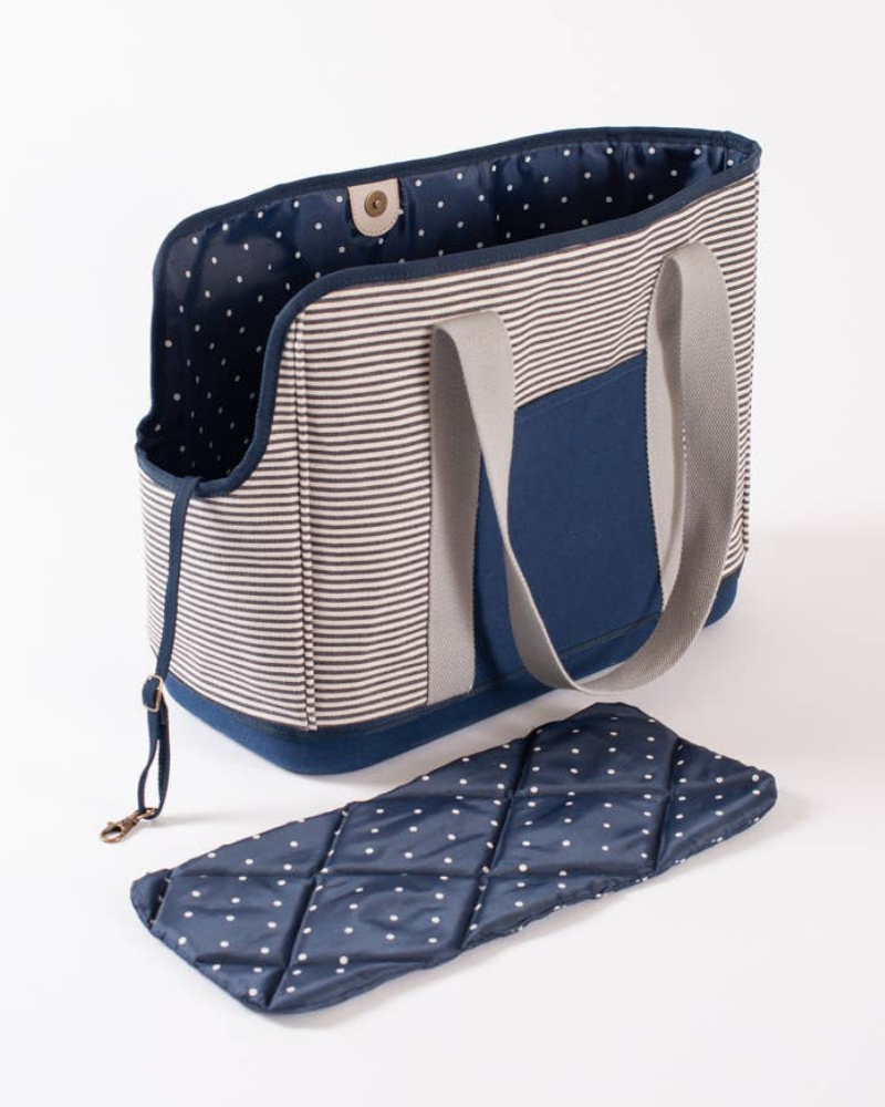 Navy Striped Canvas Dog Carrier (FINAL SALE) Carry LEFT PINE   