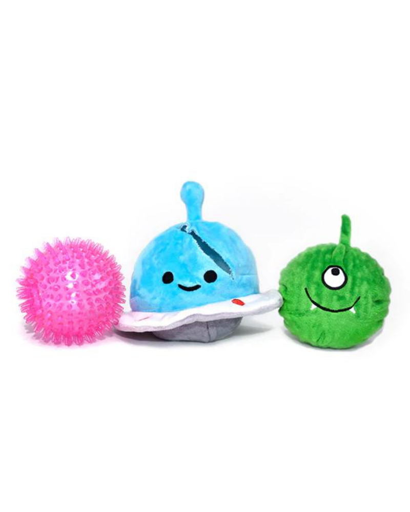 3-In-1 Spaceship + Alien + Squeaky Ball Dog Toy Play PATCHWORK PET   