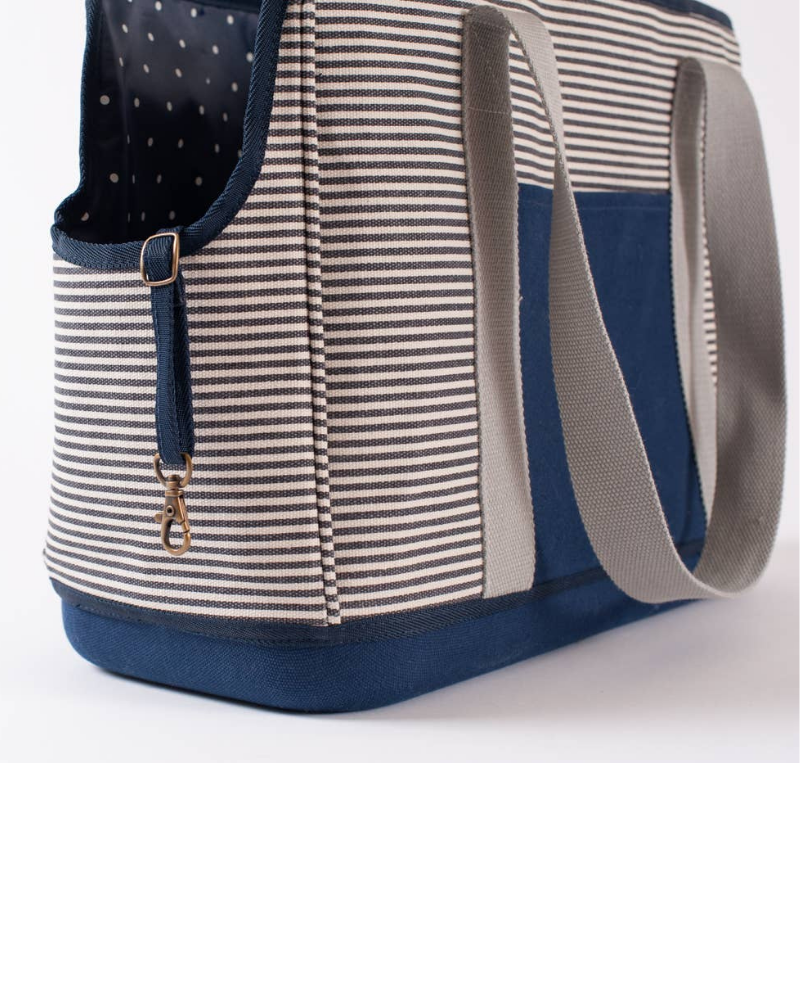 Navy Striped Canvas Dog Carrier (FINAL SALE) Carry LEFT PINE   