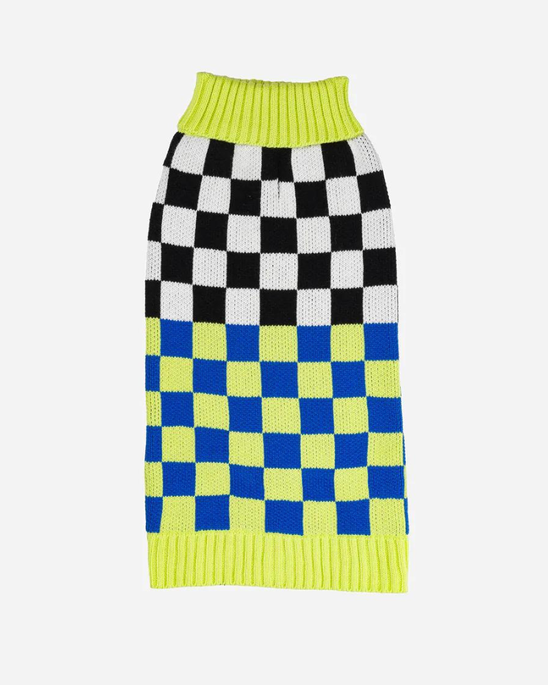 Checkerboard Dog Sweater in Lime & Cobalt (FINAL SALE) Wear VERLOOP   