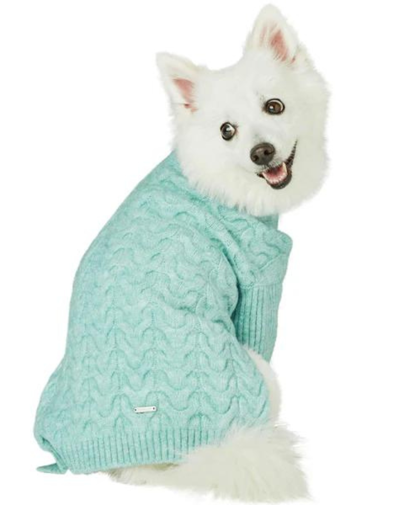 Fuzzy Knit Dog Turtleneck Sweater in Heathered Jade Wear BLUEBERRY PET   