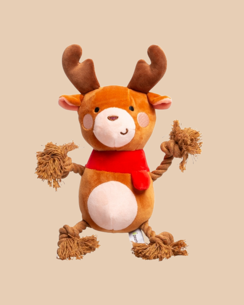 Happy Holideer Plush & Rope Squeaky Dog Toy Play PEARHEAD   