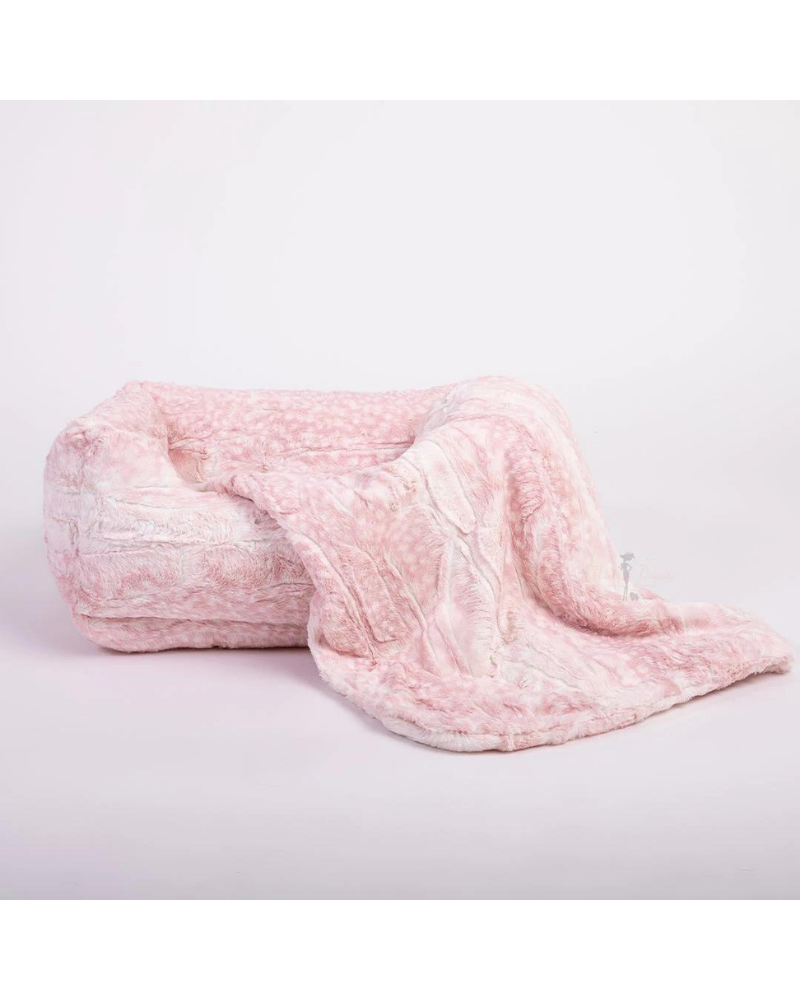 Cashmere Collection Faux-Fur Dog Bed in Pink Fawn (Custom/Direct-Ship) (Made in the USA) HOME HELLO DOGGIE Small - Up to 4lbs (10" x 7") Small Matching Blanket (17" x 14") 