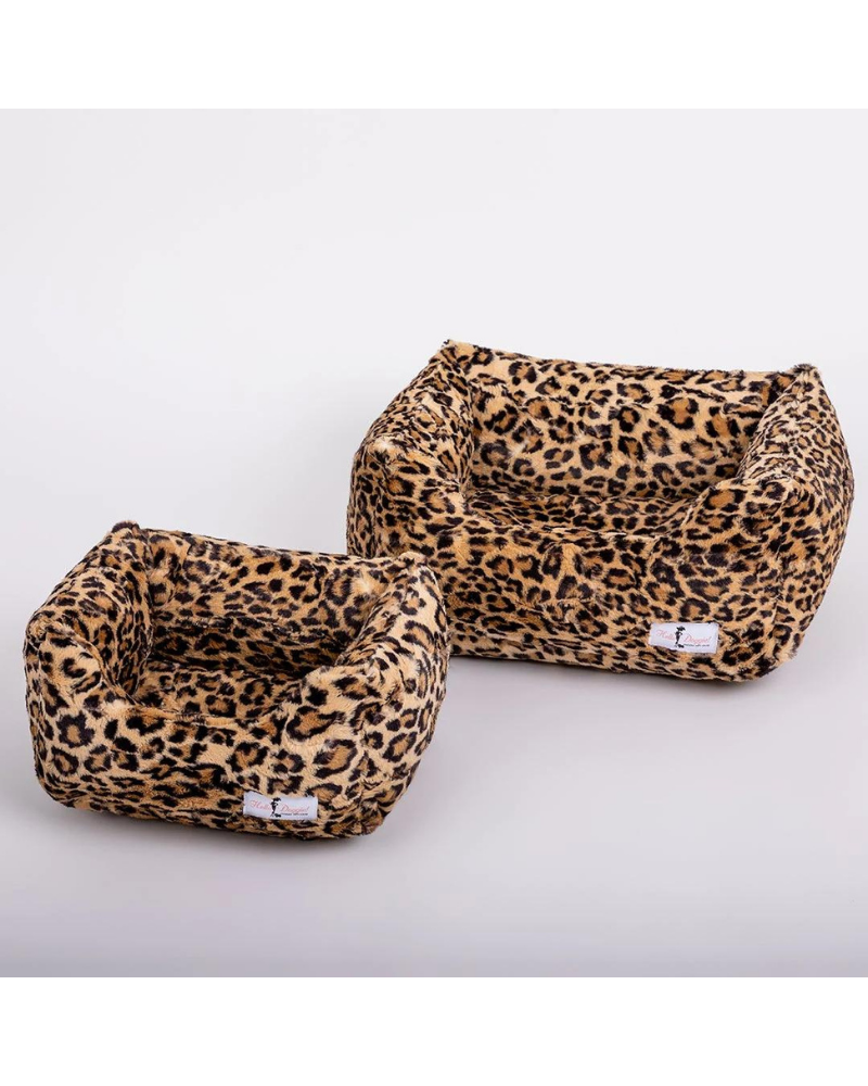 Cashmere Collection Faux-Fur Dog Bed in Leopard (Custom/Direct-Ship) (Made in the USA) HOME HELLO DOGGIE   