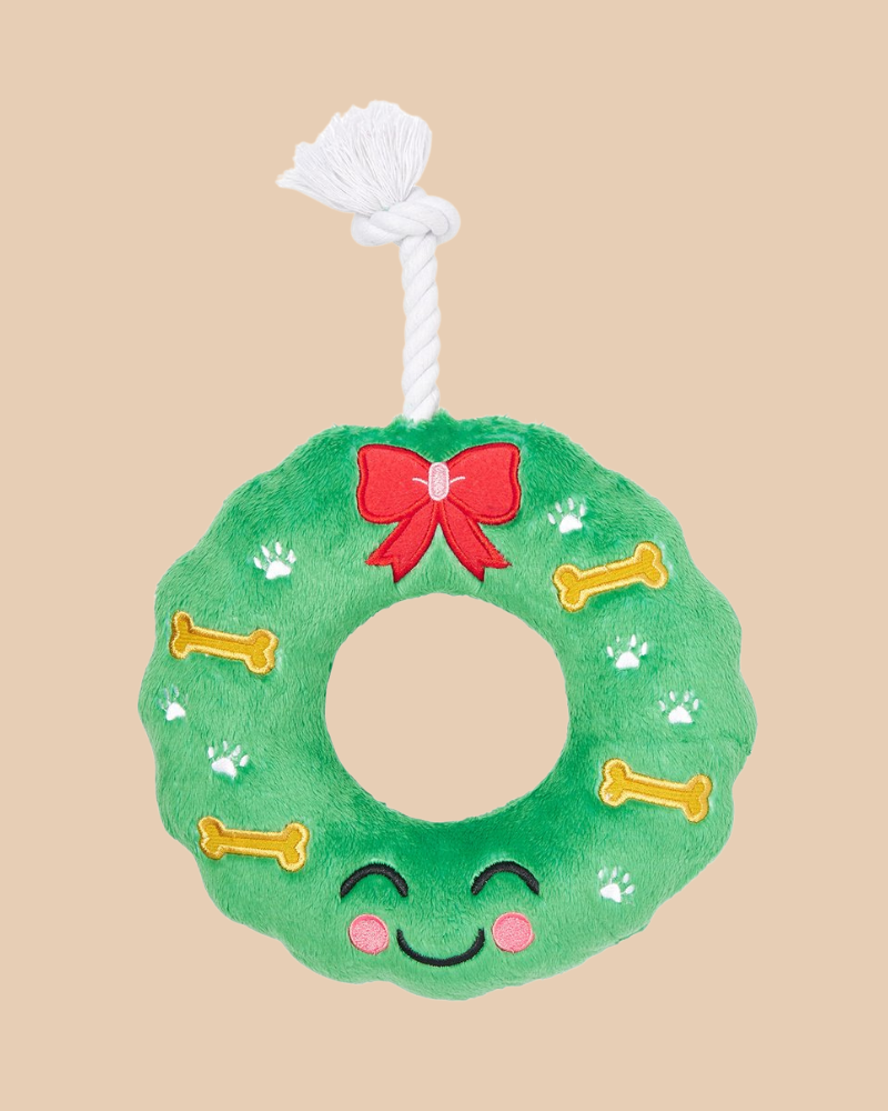 Happy Howliday Wreath Squeaky Dog Toy Play PEARHEAD   