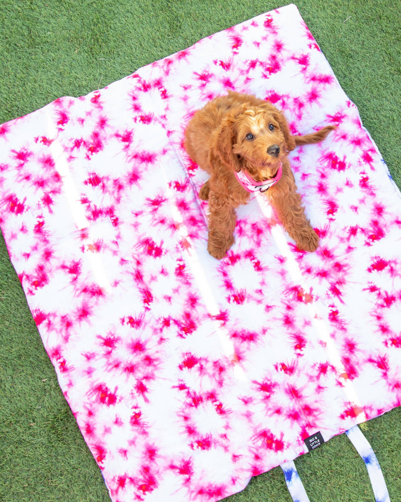 On-The-Go Pet Mat in Indigo & Neon Pink Tie-Dye (FINAL SALE) HOME BIG AND LITTLE DOGS   