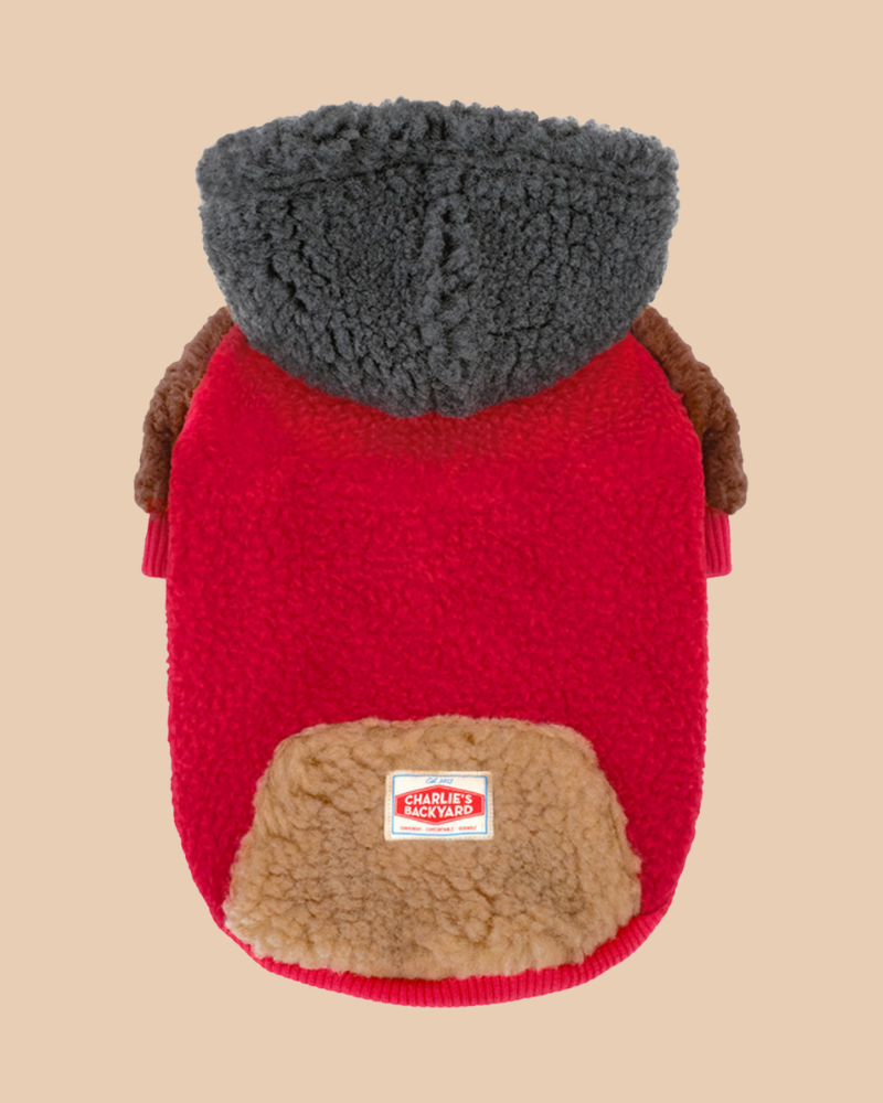 Cooper Plush Fleece Dog Hoodie in Red << FINAL SALE >> Wear CHARLIE'S BACKYARD   