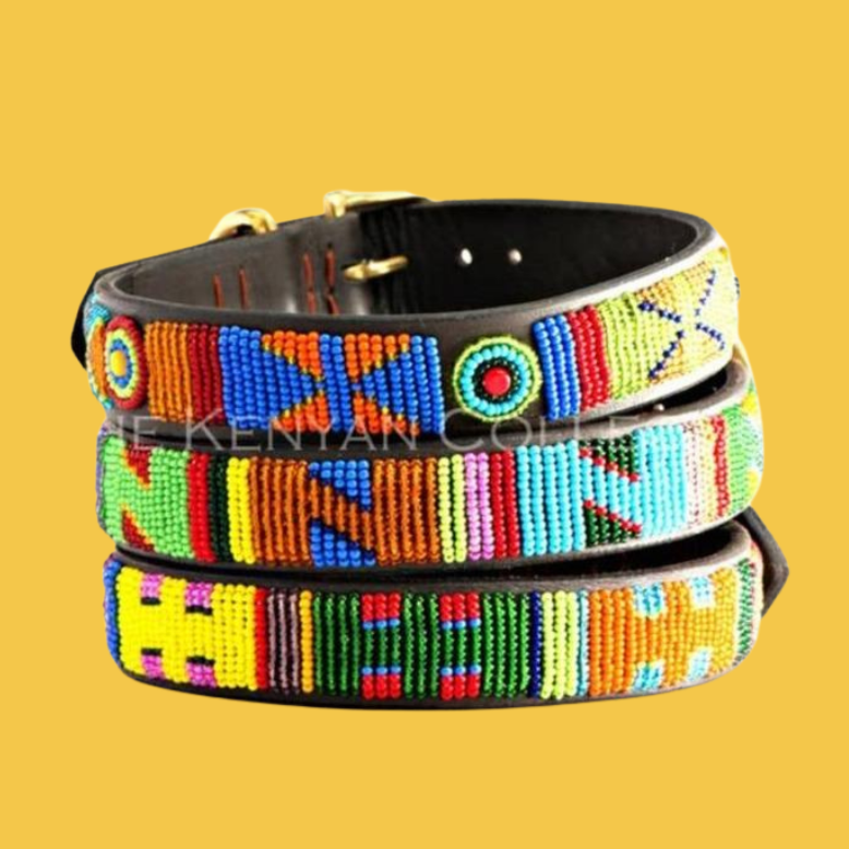 Hippo Circus Beaded Leather Dog Collar WALK THE KENYAN COLLECTION   