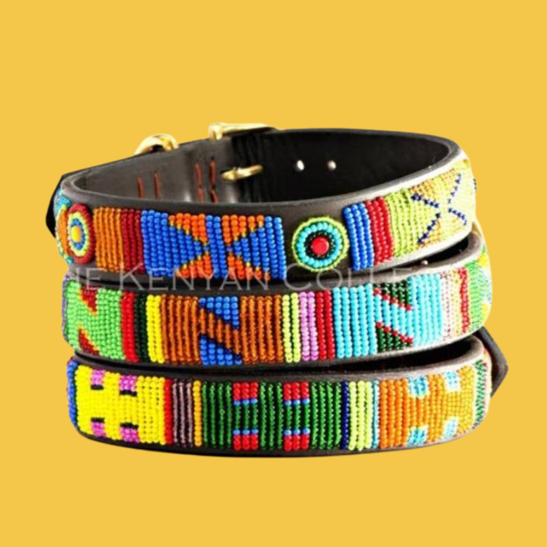 Hippo Circus Beaded Leather Dog Collar (FINAL SALE) WALK THE KENYAN COLLECTION   