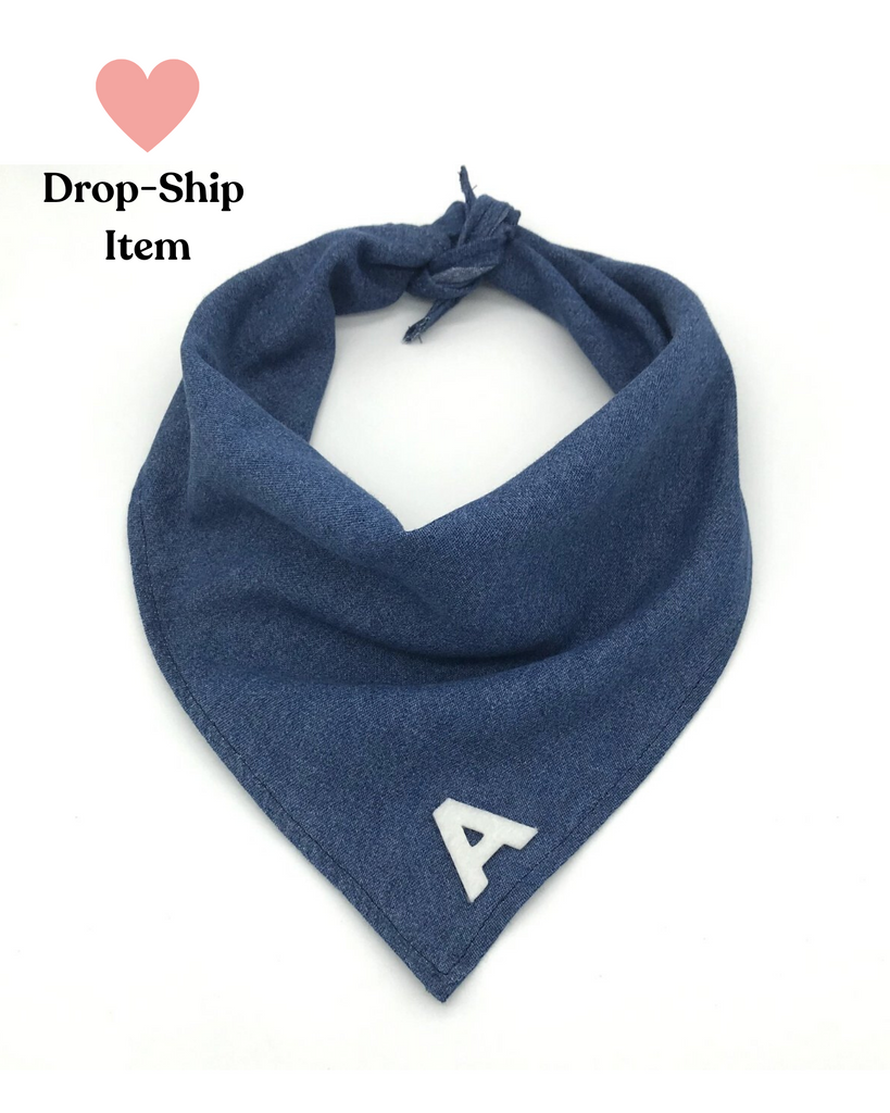 Custom Initial Bandana in Dark Denim (Drop-Ship) Drop Ship THRIFT DOG   