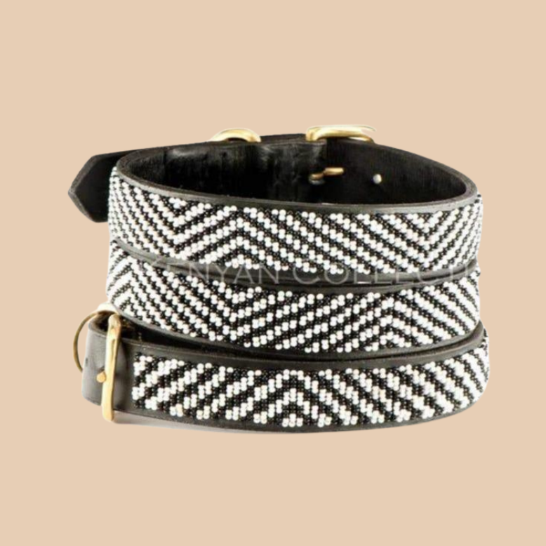 Zebra Pattern Black & White Beaded Dog Collar<br>(FINAL SALE) WALK THE KENYAN COLLECTION   
