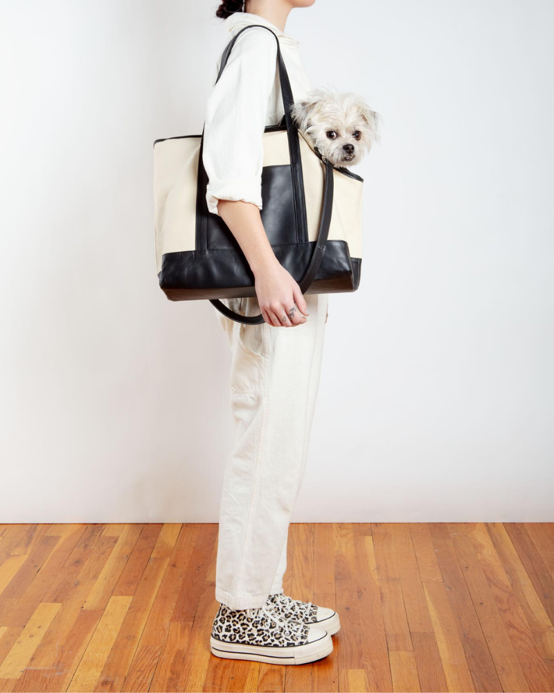 Black Leather & Natural Canvas Luxe Dog Carrier <br>(Made in Mexico)<br>(Dog & Co. Exclusive) Carry LECUONA x DOG & CO.   