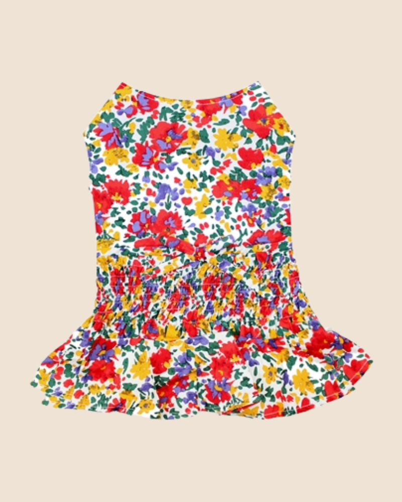Ruched Floral Print Dog Dress (CLEARANCE) Dog Apparel PARISIAN PETS   