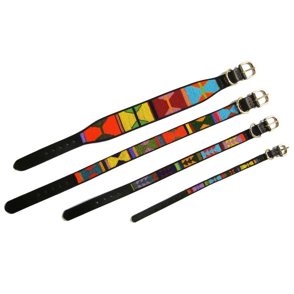 Hippo Circus Beaded Leather Dog Collar WALK THE KENYAN COLLECTION   