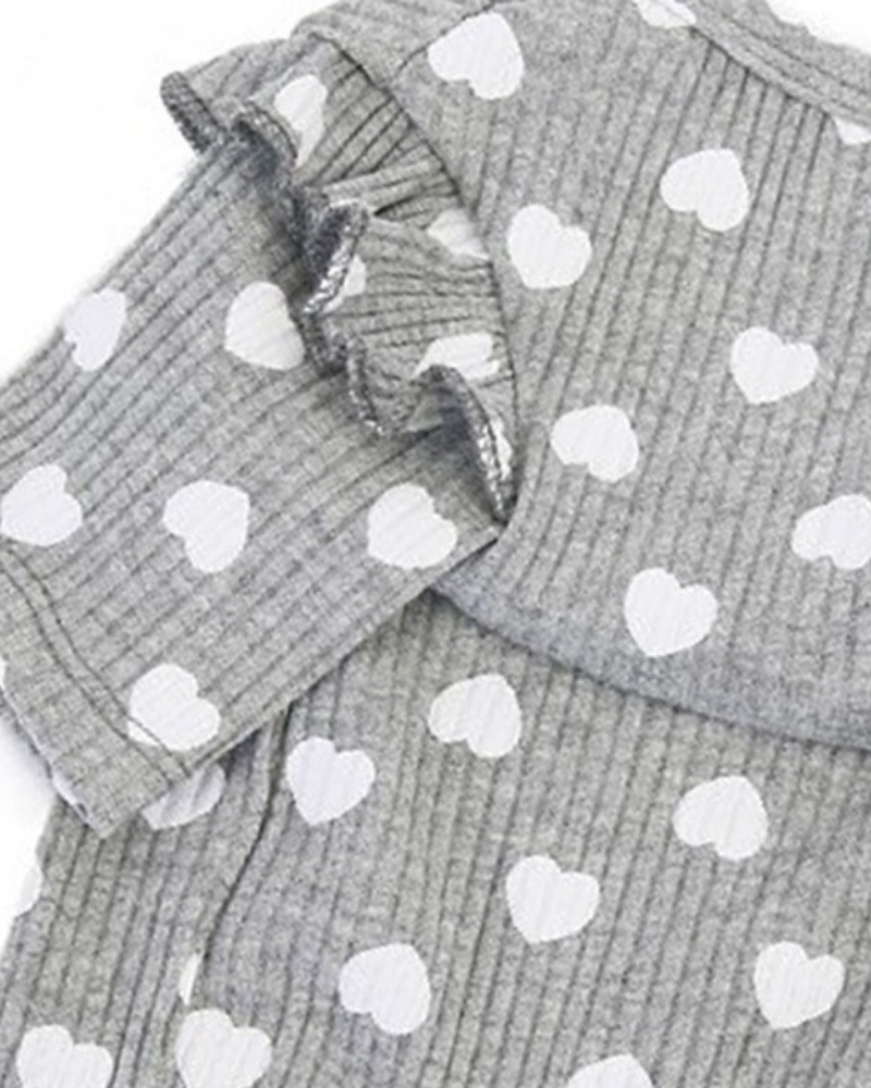 Heart Print Ruffle Tee in Grey<br>(FINAL SALE) Wear SHOP NEIGHBORS   