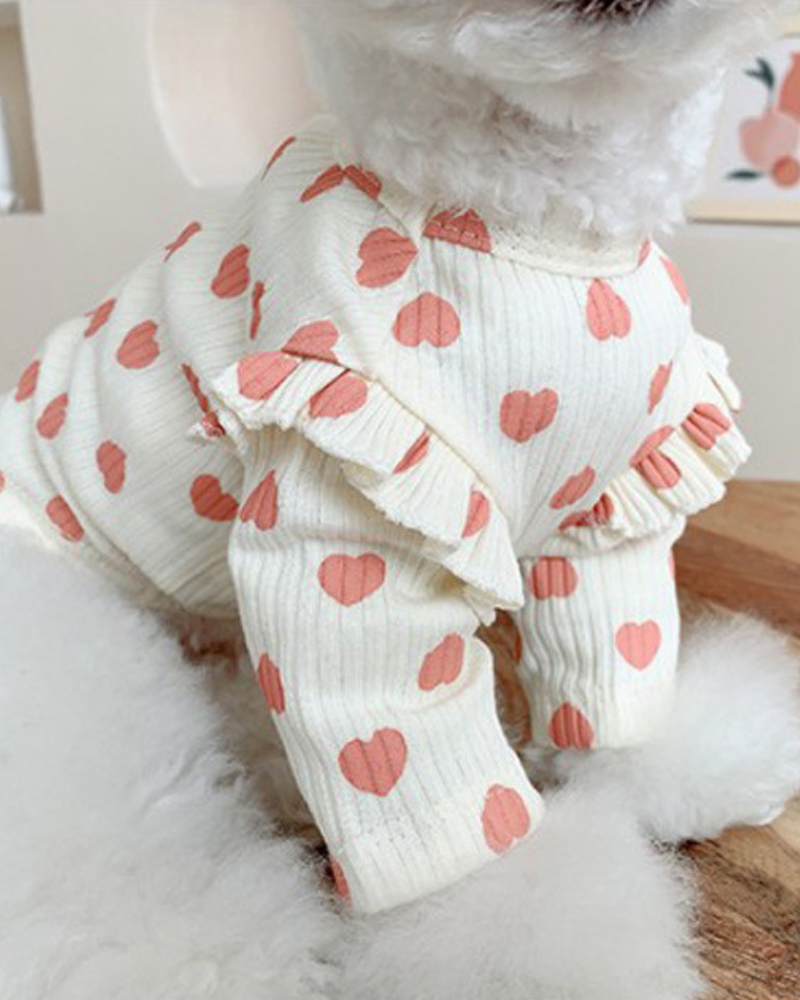 Heart Print Ruffle Tee in White + Pink Wear SHOP NEIGHBORS   