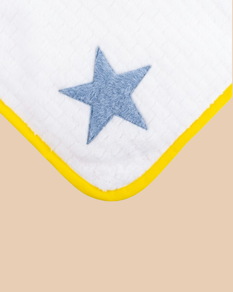 Star Plush Dog Blanket in White w/ Yellow Trim (Made in Spain) HOME GROC GROC   