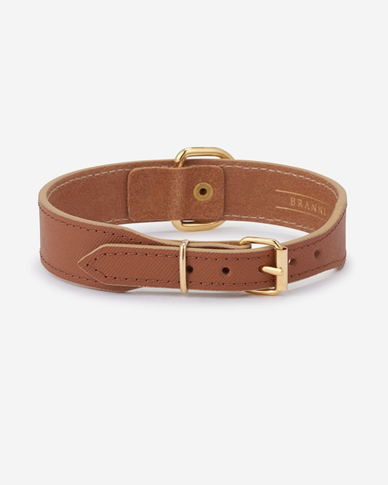 Moni Dog Collar in Cognac Leather (Made in Italy) (FINAL SALE) Dog Collars BRANNI   