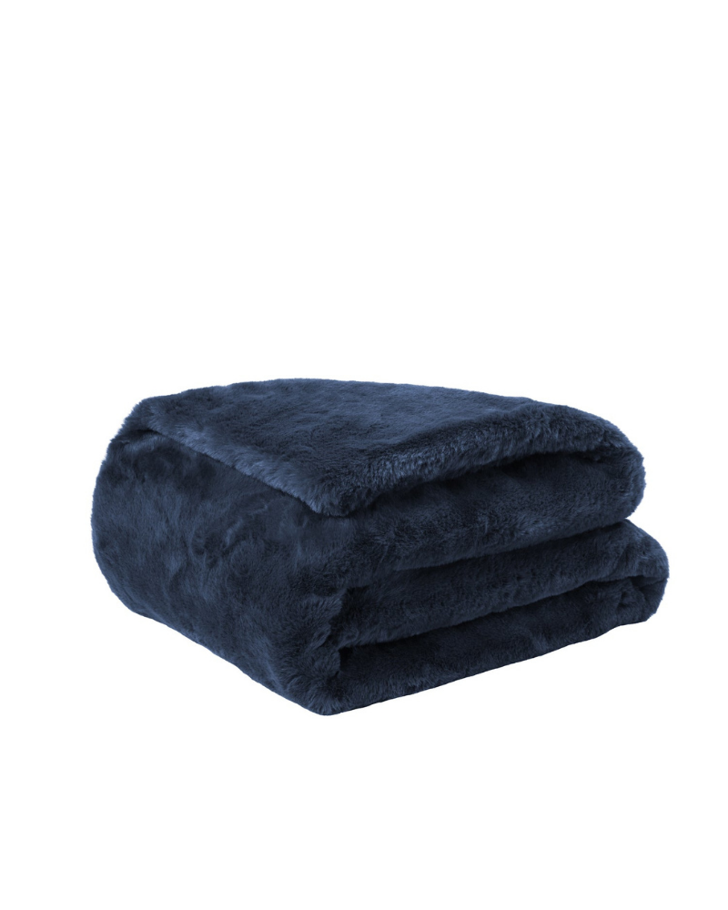 Mini Faux Fur Brady Dog Blanket in Navy HOME APPARIS   