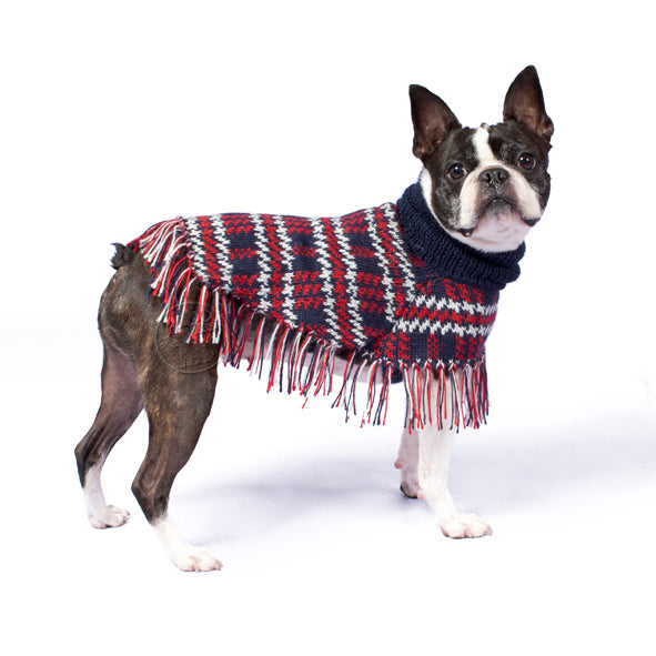 ALQO WASI | Blue Plaid Sweater Poncho Apparel ALQO WASI   