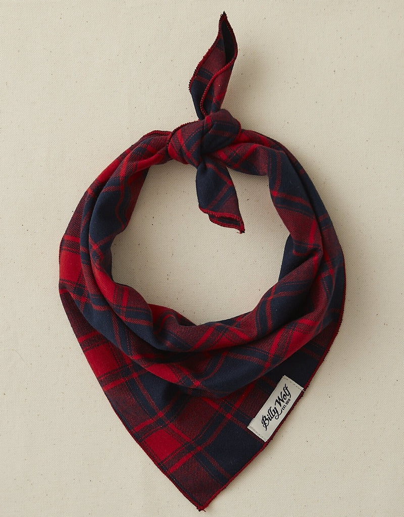 Charley Red & Navy Plaid Flannel Dog Bandana << FINAL SALE >> Wear BILLY WOLF   