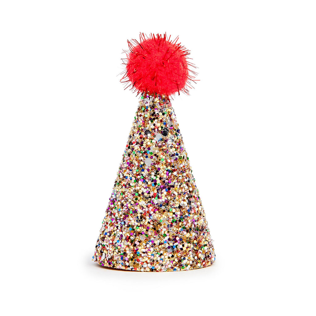 BUSTER'S PARTY SHOP | Confetti Glitter + Red Pom Pom Mini Party Hat Accessories BUSTER'S PARTY SHOP   