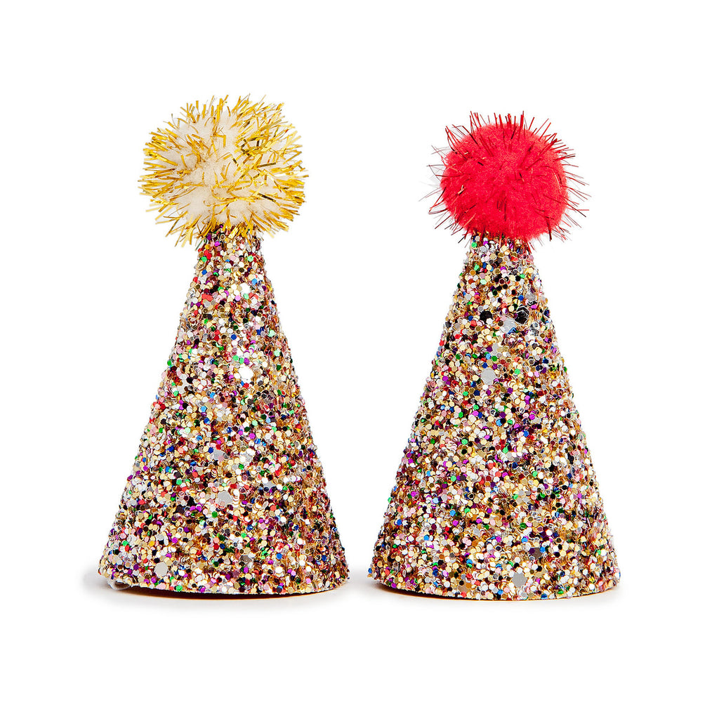 BUSTER'S PARTY SHOP | Confetti Glitter + Red Pom Pom Mini Party Hat Accessories BUSTER'S PARTY SHOP   