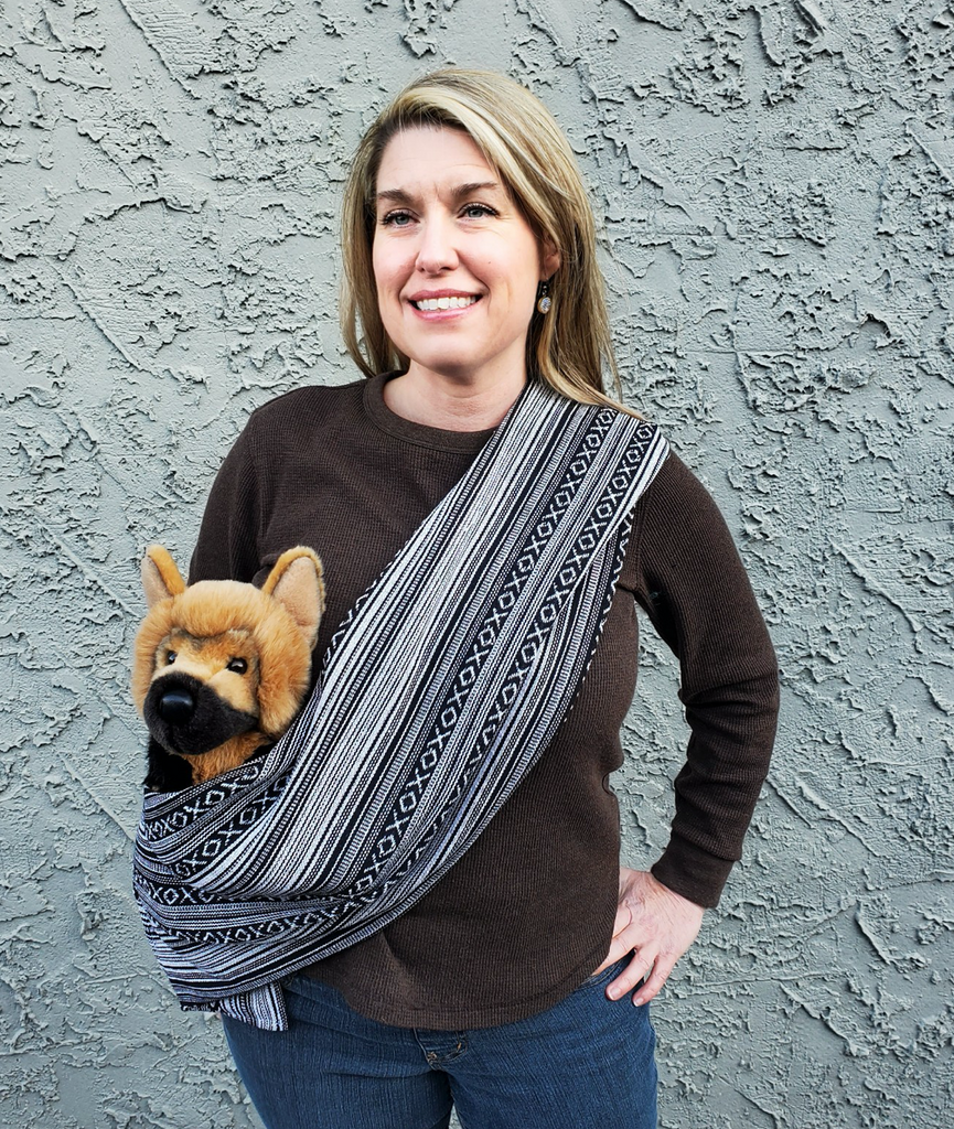 Black and White Woven Cotton Dog Sling Carry WALKING PALM   
