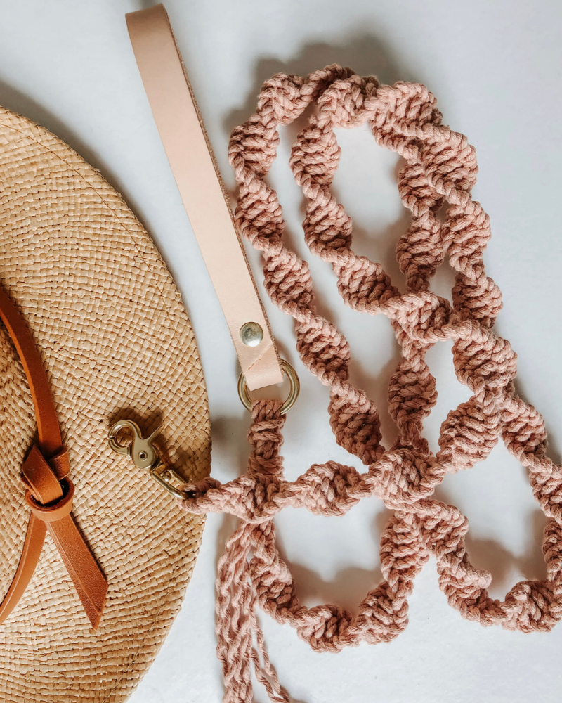 Macrame and Leather Dog Leash in Blush (Made in the USA) WALK EMBER & IVORY   