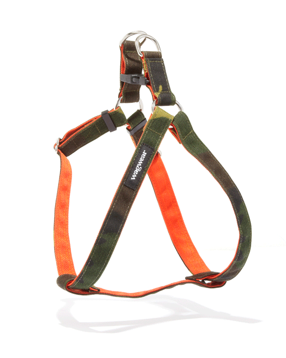 Cordura Dog Step-In Harness in Camo & Neon Orange (Made in the USA) WALK WAGWEAR   