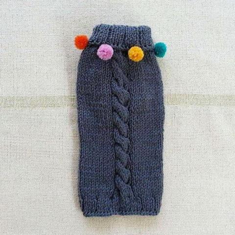 CASA LUNA | Cable Knit Pom-Pom Sweater in Charcoal Grey Apparel CASA LUNA   