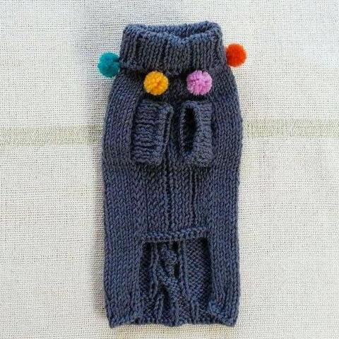 CASA LUNA | Cable Knit Pom-Pom Sweater in Charcoal Grey Apparel CASA LUNA   