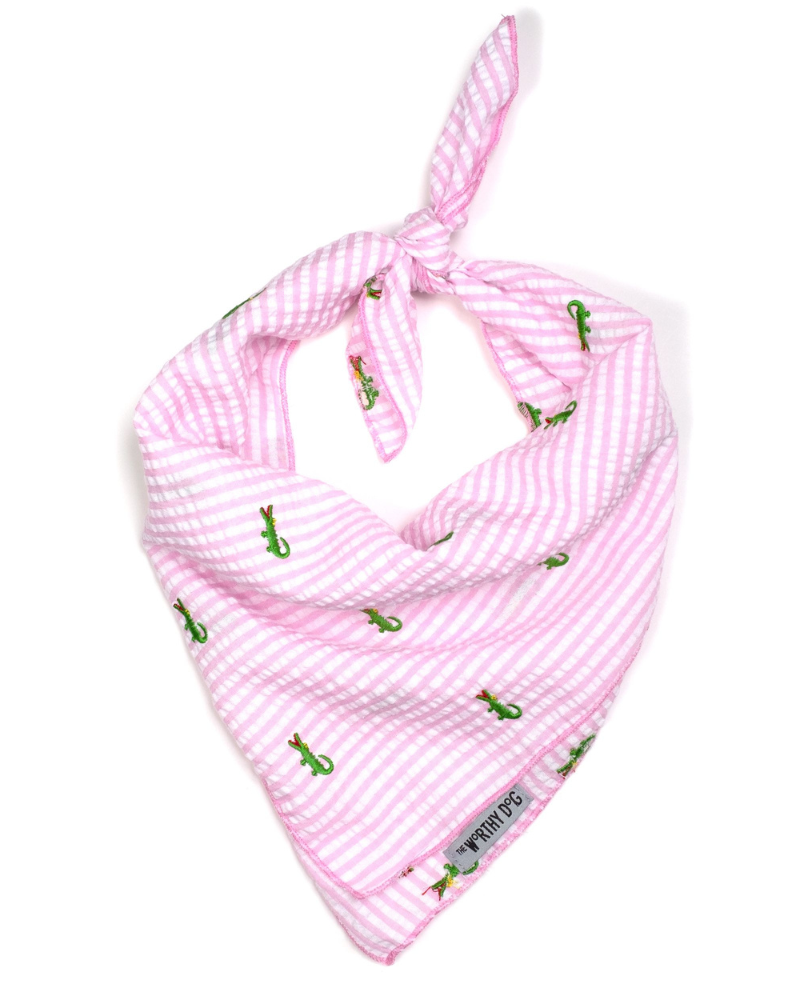 Pink Stripe Seersucker Alligator Dog Bandana Wear THE WORTHY DOG   