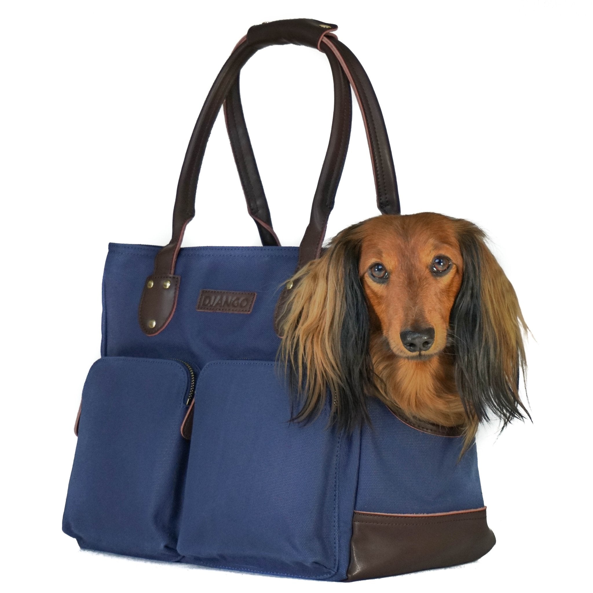 DJANGO Waxed Canvas Leather Pet Tote in Navy DOG CO