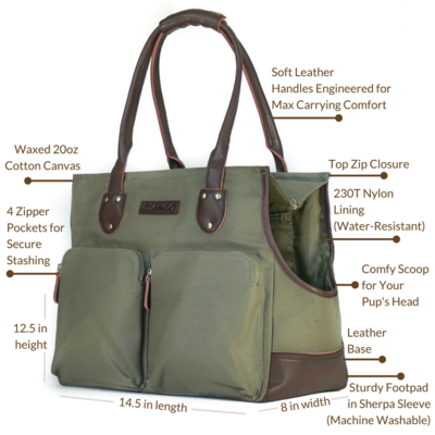 DJANGO | Waxed Canvas + Leather Pet Tote in Olive Carry DJANGO BRAND   