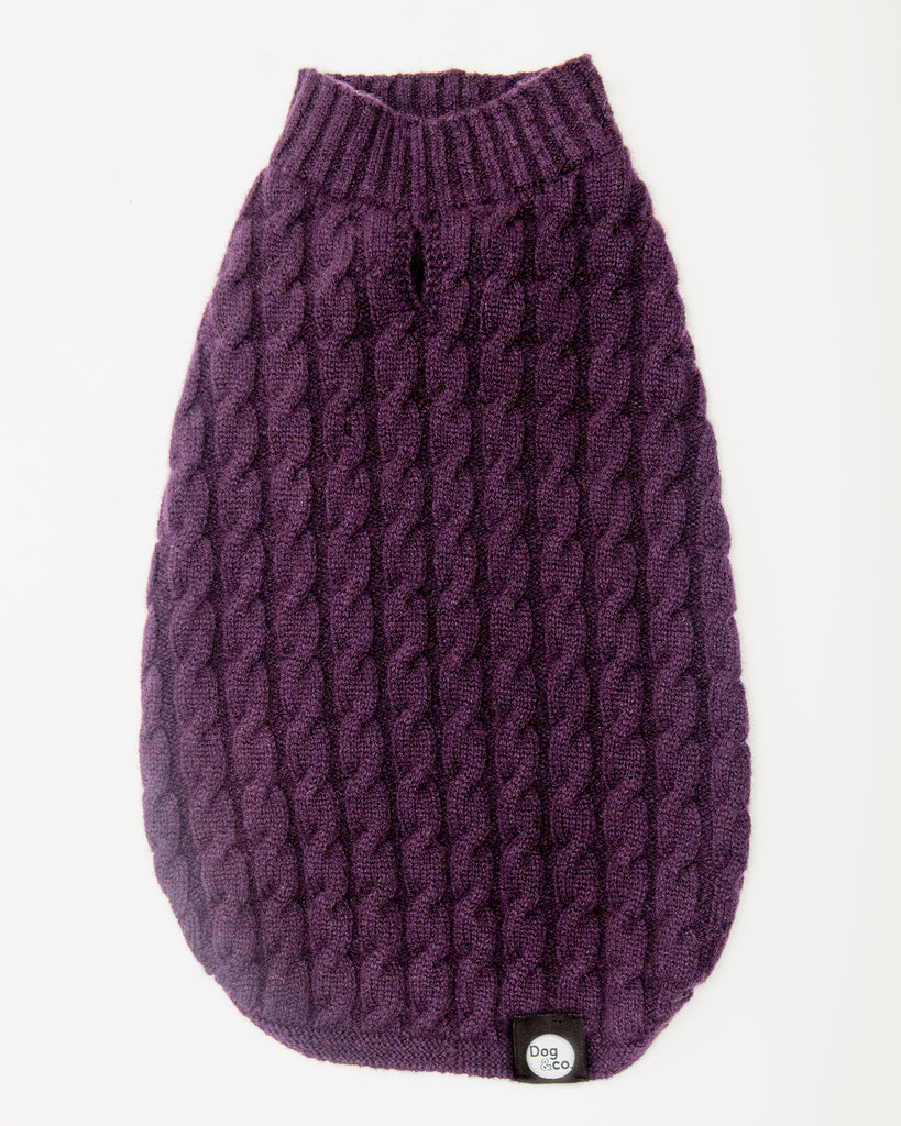 The Topo Cashmere Cable Knit Dog Sweater in Blackcurrant Wear DOG & CO. COLLECTION   