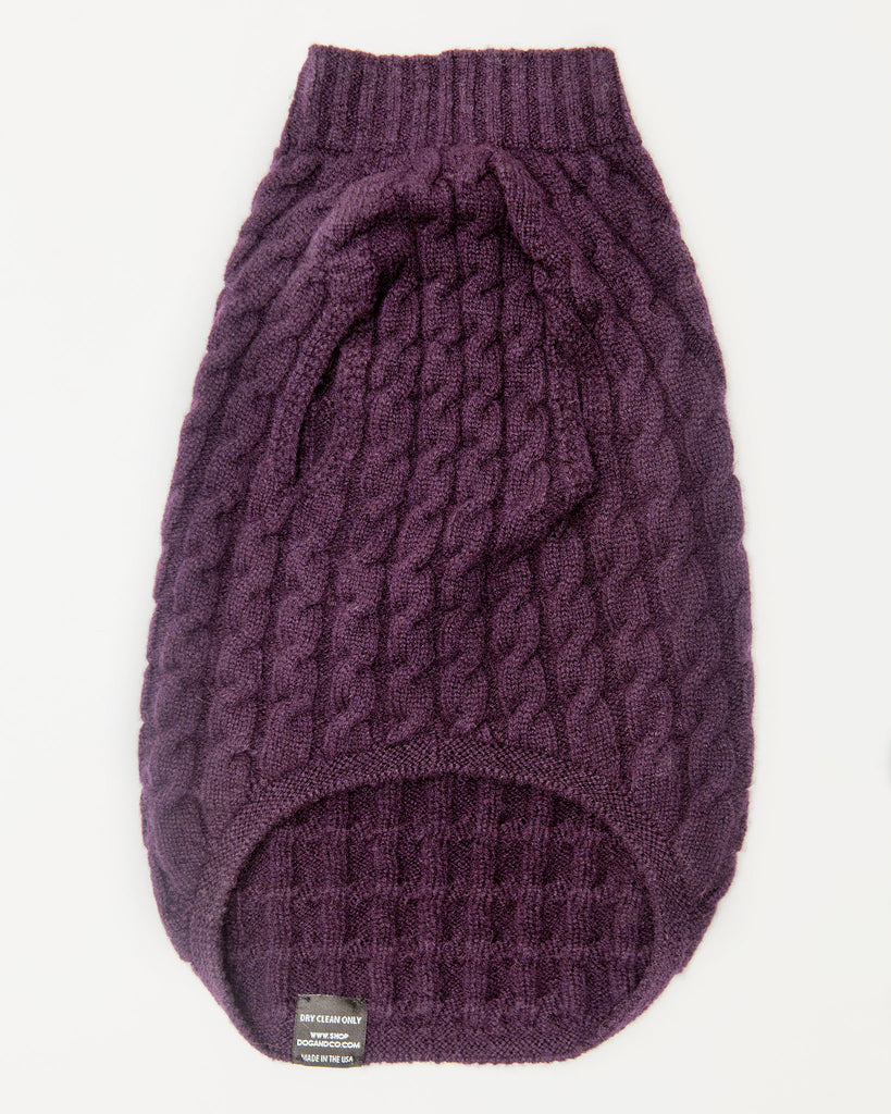 The Topo Cashmere Cable Knit Dog Sweater in Blackcurrant Wear DOG & CO. COLLECTION   