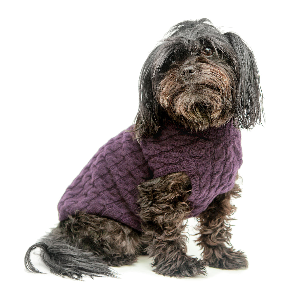 The Topo Cashmere Cable Knit Dog Sweater in Blackcurrant Wear DOG & CO. COLLECTION   