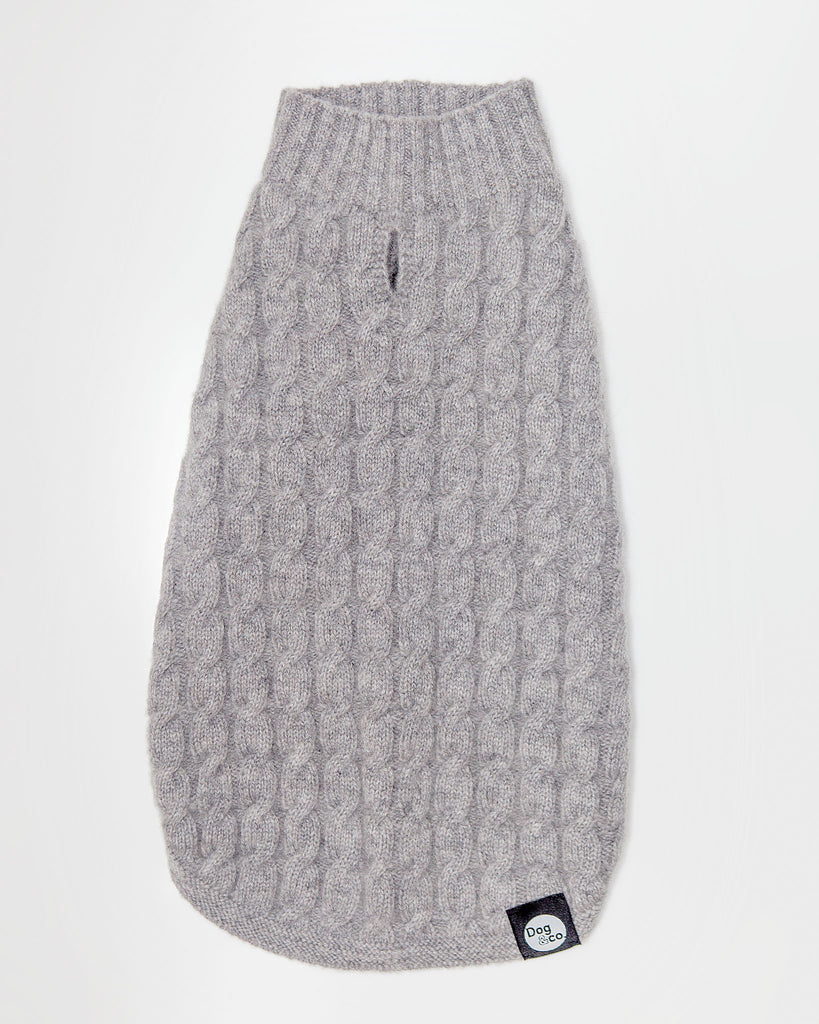 The Topo Cashmere Cable Knit Dog Sweater in Brume Grey (Made in NYC) Wear DOG & CO. COLLECTION   