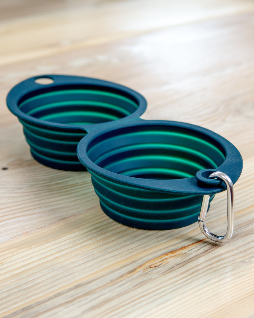 Double Travel Dog Bowl in Forest Green WALK BASIC STUDIO   