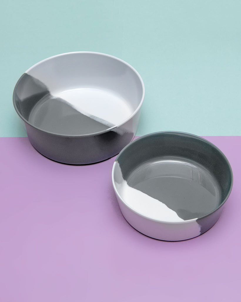 Melamine Dog Bowl in Grey & White Colorblock (FINAL SALE) Eat TARHONG   