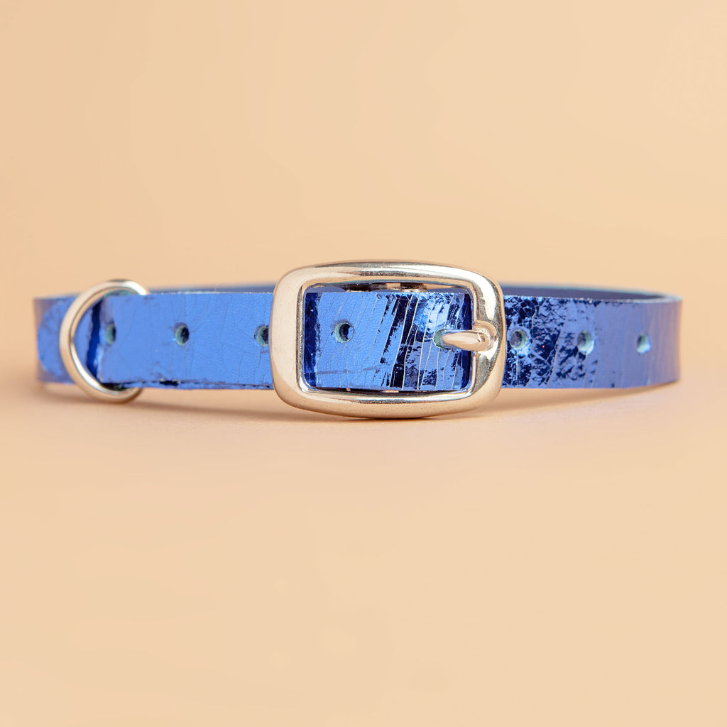 The Cleo Leather Tag Collar in Bold Blue Crackle (Dog & Co. Exclusive) WALK TRACEY TANNER   