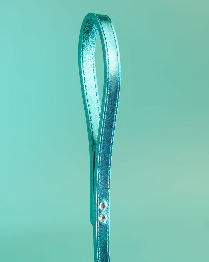 Shimmer Leather Dog Collar in Metallic Turquoise (FINAL SALE) WALK DESIGN FOR DOGS   