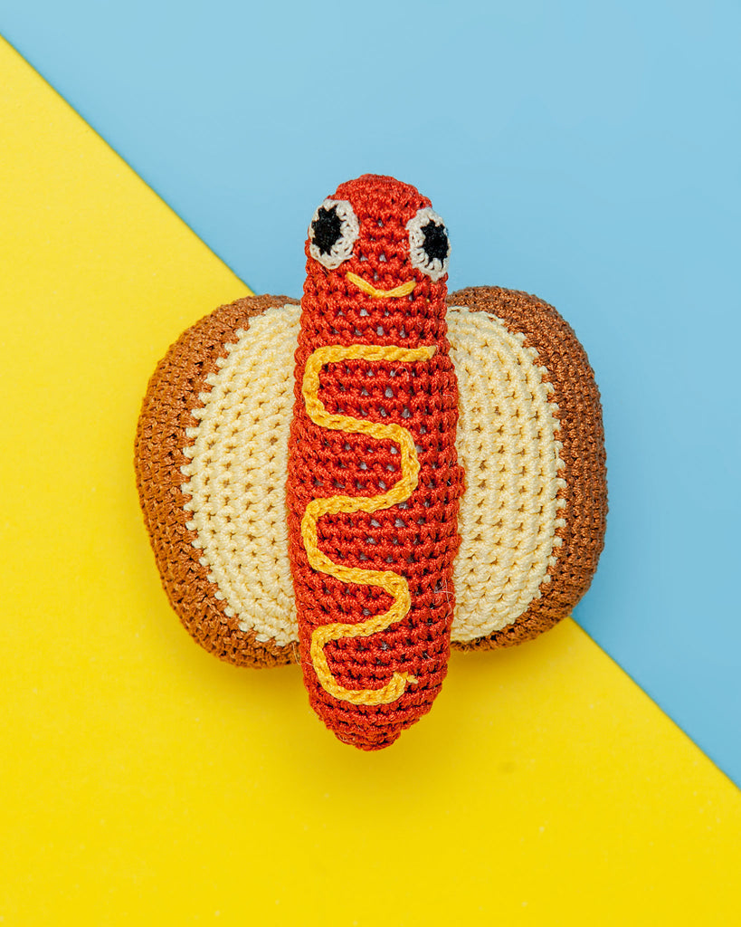 Hot Dog Organic Knit Dog Toy Play KNIT KNACKS   